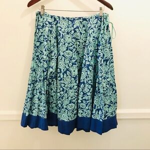 Anthropologie Odille Full Skirt 2 Floral blue aqua turquoise